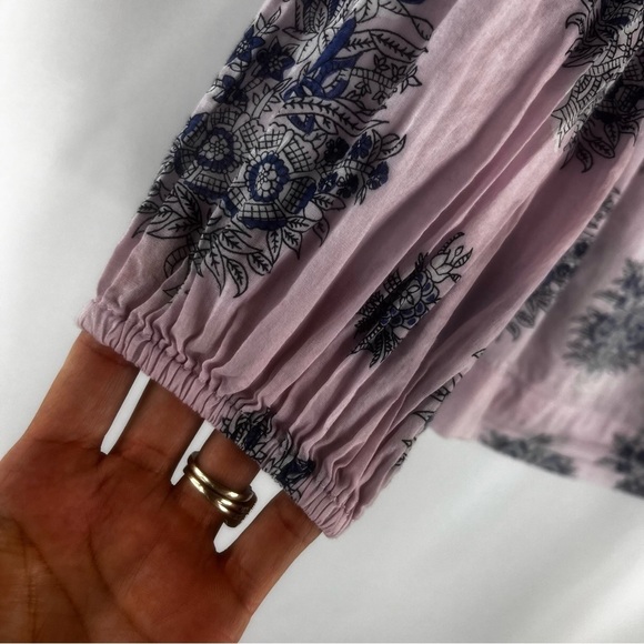 Point Sur Size Large Blouse Popover Pink Purple Floral Print Half Button Sz:XXS - Picture 6 of 13